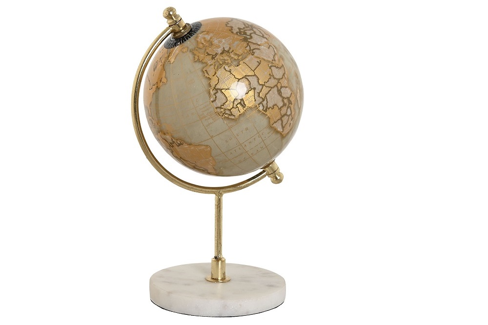 GLOBO TERRAQUEO PVC MARMOL 12X12X20CM DORADA